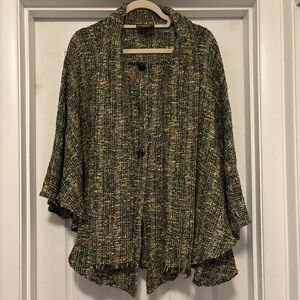 Vtg 90s Triona Ireland 100% Wool Cape Jacket W Scarf Donegal Tweed OS Multicolor